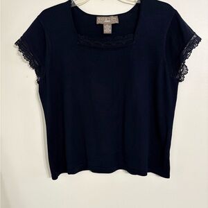 Norton McNaughton Navy Cap Sleeve Silk blend short sleeve sweater Size PXLarge